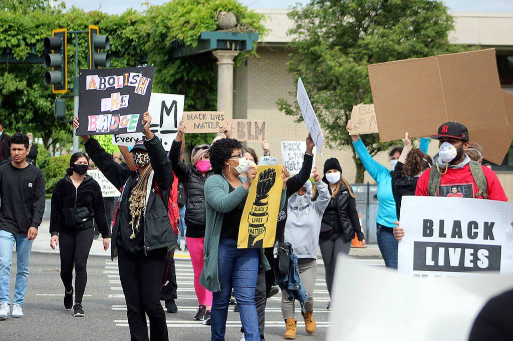 Protesters in Federal Way on Sunday, May 31. Olivia Sullivan/staff photo