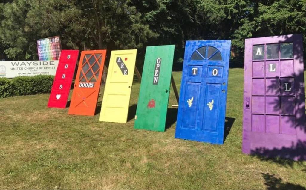 Wayside United Church of Christ Pride Doors display before it was damaged on June 21. Courtesy photo