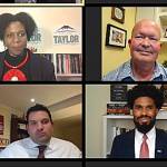 Clockwise from top left: Jamila Taylor, Jack Walsh, Jesse Johnson, and Martin Moore discuss a range of topics at the Mirrors virtual forum on Oct. 14.