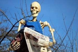 A die-hard local news supporter reads the Federal Way Mirror in October 2019. Olivia Sullivan/the Mirror