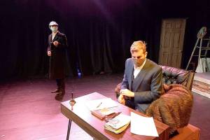Actors Tom Livingston, left, and Jacob Tice rehearse a scene from Theatre Magic. Courtesy photo