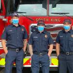 From left to right: Tyrel Rose, Nate Broussard and Tim Gurule served in the US Army together, and now serve the Federal Way and Des Moines communities as South King Fire and Rescue firefighters. Courtesy photo