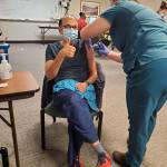 Dr. Amit Desai of St. Francis Hospital receives a COVID-19 vaccine on Dec. 17. Photo courtesy of CHI Franciscan