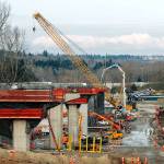 A shot looking north of the columns being constructed in SeaTac February 10, 2021. Part of the Federal Way Link Extension. Photo courtesy of Sound Transit