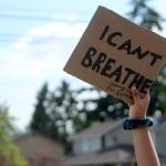 Olivia Sullivan/staff photo
A student holds a sign that reads I cant breathe at the protest on June 10, 2020, outside of Thomas Jefferson High School.