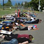 Olivia Sullivan/staff photo
Protesters laid on the ground for eight minutes to honor the life of George Floyd on June 10, 2020, in Federal Way. Alfonso Saucedo, center with his head in his hands, said afterwards: You cannot believe how long eight minutes is.