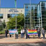 A small group gathered for a historic event at City Hall on Monday, June 1, 2020. Olivia Sullivan/staff photo