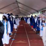 The district implemented strict social distancing guidelines for all graduates throughout the weekend, including spaced markers after graduates picked up their diplomas. Olivia Sullivan/the Mirror