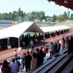 Tents and a stage were set up at Federal Way Memorial Stadium for graduation ceremonies. Olivia Sullivan/the Mirror