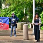 Anisah Rogers speaks at the 2020 Juneteenth flag raising event on June 19, 2020. Photo courtesy of Bruce Honda