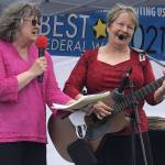 Carolyn Davis, left, and Jan Barber (as the duo Faux Pas) perform River by Bill Staines during the Aug. 7 edition of Federal Ways Got Talent. Photo by Andy Hobbs/Federal Way Mirror