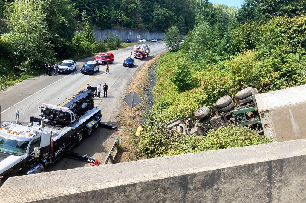 A 64-year-old Kent man died after his semi truck collided with a SUV on Aug. 23 along I-5 in Tukwila. COURTESY PHOTO, Washington State Patrol
