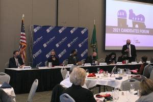 (Seated L-R) Mayor Jim Ferrell, Erica Norton, Greg Baruso, Jack Walsh, Leandra Craft, Renae Seam and Jack Dovey on Oct. 6. Olivia Sullivan/the Mirror