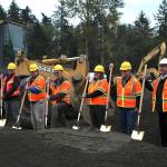 Olivia Sullivan/the Mirror
Lakehaven Water and Sewer District commissioners break ground on the new headquarters building with Lakehaven General Manager John Bowman (far right).