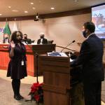 Erica Norton sworn into her council seat by Mayor Jim Ferrell on Dec. 7. Olivia Sullivan/the Mirror