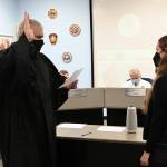 Judge Dave Larson swears in Caroline Vadino to the South King Fire Board of Commissioners on Tuesday, Jan. 4. Photo courtesy of South King Fire and Rescue