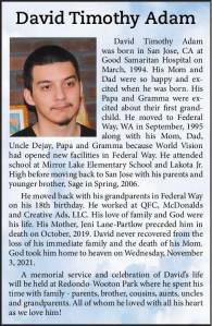 David Timothy Adam | Obituary