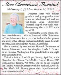 Alice Christensen Thorstad | Obituary