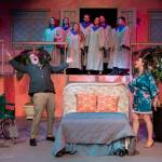 Travis Tingvall, bottom left, and Trista Duval perform with the ensemble during Dirty Rotten Scoundrels.