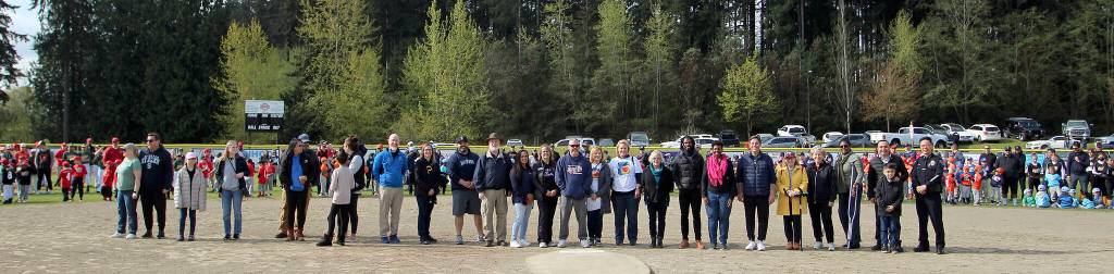 Local officials, little league supporters and community members are recognized during on Federal Way National Little Leagues opening day. Olivia Sullivan/the Mirror