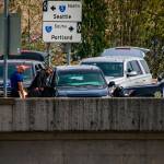 Law enforcement officials investigate the scene of a fatal shooting near a freeway ramp in Federal Way on May 4. Photo courtesy of South Sound News