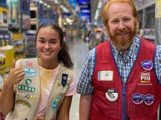 Hanna Banks with Lowes employee, photo courtesy of Hanna Banks