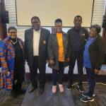 Courtesy photo
From left: Modestine Kaoma, Dr. Mwangala Muyendekwa, Martha Lungu, Morton Ngemezulu and Saboi Muyendekwa speak at the June 9 Rotary luncheon in Federal Way.