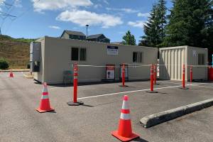 Reopened Covid-19 testing site outside the Weyerhaeuser King County Aquatic Center. Photo courtesy of Michael Cockrill