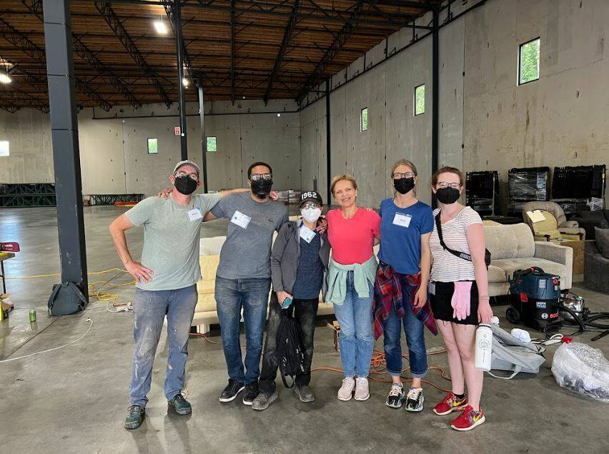 Volunteers at the Furniture Fix-it Fair. From left to right, Hester Angus, Dimitri Pierre-Louis, Sal Nauon, Nataly Balacci, Xenia Dolovova, Sarah Berkley. Photo courtesy of Xenia Dolovova.