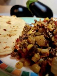 Photo courtesy of
 Vickie Chynoweth
Roasted vegetables with ground beef.