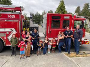 In these photos shared by Brianna Loran, her sons Lucas and Sebastian enjoy a recent visit from firefighters for Lucas 5th birthday. Sebastian, 2, nearly died in January after suffering a medical event, but he was saved by a fire crew that arrived in time. Courtesy photo