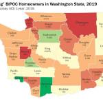 A map graph from the report shows the percentage point difference between BIPOC homeownership and non-Hispanic white homeownership rates in Washington state. Image courtesy of Homeownership Disparities Work Group.