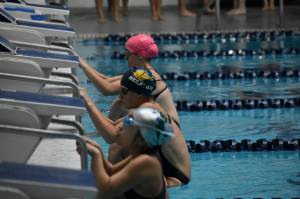 Swimmers prepare before the start of a race at the Weyerhaeuser King County Aquatic Center. Ben Ray/The Mirror