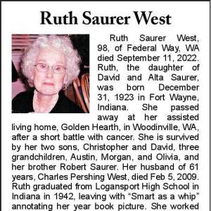 Ruth Saurer West | Obituary