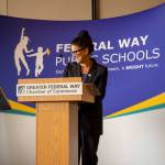Dr. Dani Pfeiffer speaks to a full house at the Greater Federal Way Chamber of Commerce luncheon at the Federal Way Performing Arts and Event Center on Nov. 2. Photo courtesy of Federal Way Public Schools