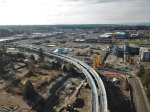 A view of the Federal Way Link Extension route looking west over downtown Federal Way in Nov. 2022. Photo courtesy of Bruce Honda
