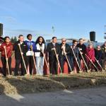 Federal Way community members and students, alongside Mayor Jim Ferrell, participate in the groundbreaking ceremony Feb. 1 for Federal Way Memorial Fields renovations. Photo by Ben Ray/The Mirror
