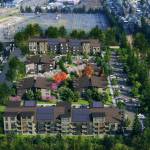 This architectural rendering by Bumgardner Architects shows the development from a birds eye view, with the Redondo Heights Park & Ride immediately to the north and Pacific Highway to the west.