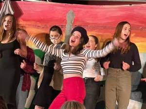 Alinea Kirshenbaum, in the black-and-white striped shirt, debuted her musical City of Lights this month at the Federal Way Public Academy. Photos taken and shared by Valerie Bradshaw, FWPA Office Manager / Registrar.