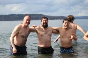More than a dozen people plunged into the chilly waters of the Puget Sound on Saturday, March 10, for the Marine Hills Swim and Tennis Club Polar Bear Plunge. Alex Bruell / The Mirror