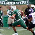 Charlie Taumoepeau, No. 89, outruns a defensive back in a home game while playing for Portland State. Photo courtesy of Larry Lawson