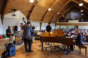 The Anton Schwartz Quintet, with special guest Russell Ferrante, performs at the Marine View Church Jazz Live concert. Photo courtesy Jim Foster.