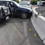 The passenger seat window of Cicero Sanchezs vehicle appears fully broken and the rearview mirror smashed. (Courtesy of Cristy Sanchez)