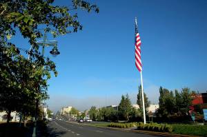 Federal Ways downtown flag pole is located along S. 320th Street. File photo
