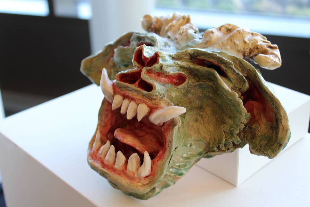 Mayda Taneys Temple Guardian, made from low-fire clay and glazes, on display at the Arts Explosion event. Alex Bruell / The Mirror