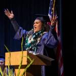 Photo courtesy Federal Way School District. 
Graduate Mel Lagai speaks to the crowd at the Truman High School Open Doors graduation ceremony.