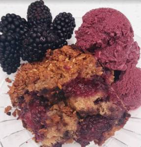 Photo courtesy of Vickie Chynoweth
Blackberry Buckle with Blackberry Frozen Yogurt.