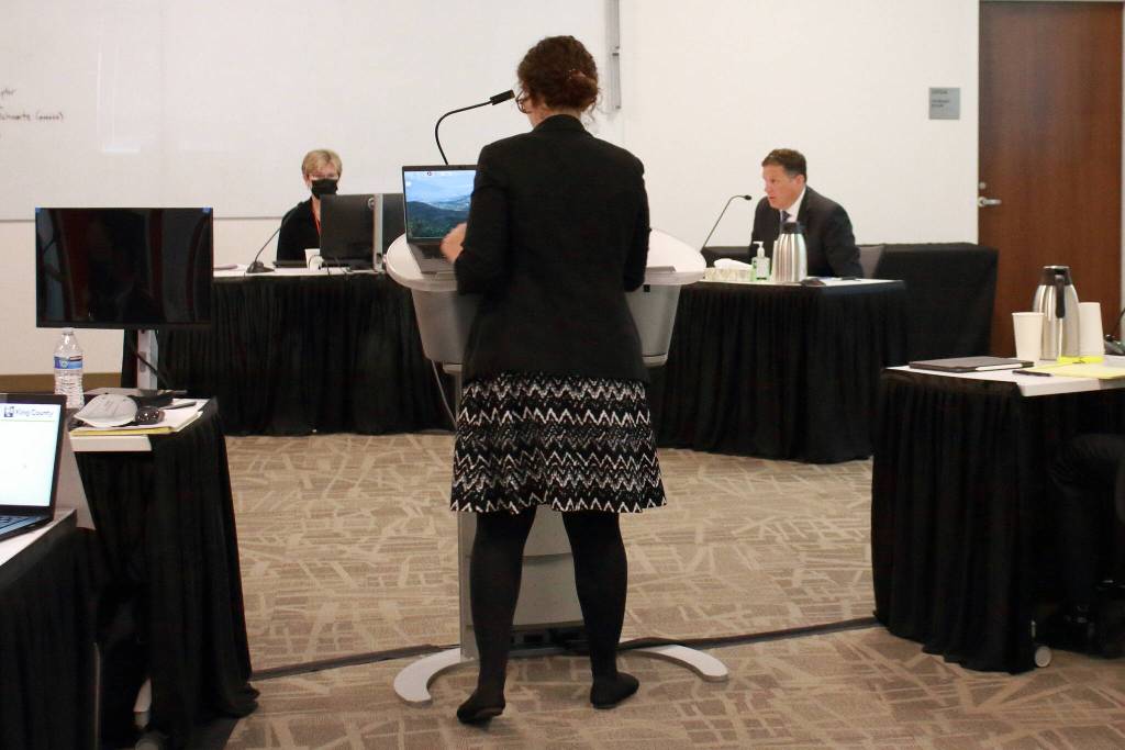Inquest program attorney Cady Nicol questions Corporal Bassett on August 14. (Photo by Keelin Everly-Lang/The Mirror)
Inquest program attorney Cady Nicol questions Corporal Bassett on August 14. Photo by Keelin Everly-Lang/The Mirror