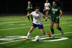 (10) Samantha Tovar controls the ball in the first half of Decaturs 8-2 win. Ben Ray / The Mirror