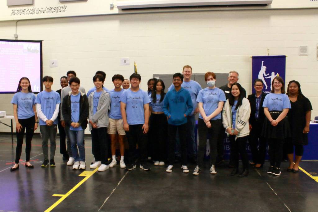 Photo by Keelin Everly-Lang /The Mirror
As part of the Good News announcements, members of the Thomas Jefferson Math Team celebrate their achievements.